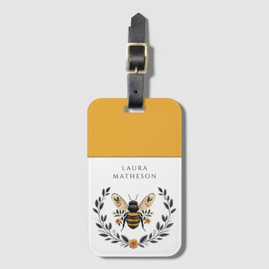 Personalized Bee Floral Laurel Bagagelabel (Voorkant (verticaal))