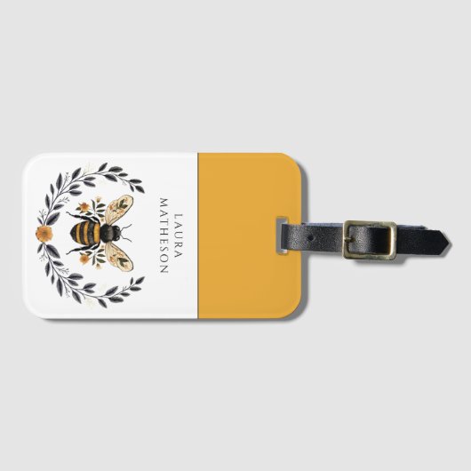 Personalized Bee Floral Laurel Bagagelabel (Voorkant (horizontaal))