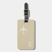 Personalized Beige Airplane Travel Bagagelabel (Voorkant verticaal)
