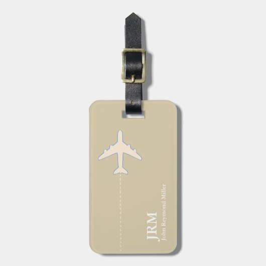 Personalized Beige Airplane Travel Bagagelabel (Voorkant verticaal)