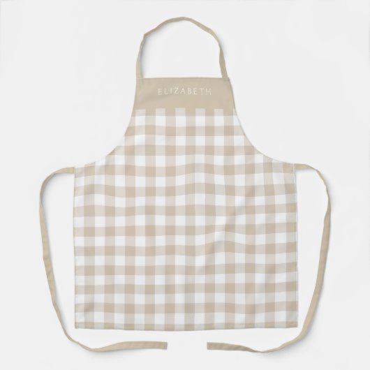 Personalized Beige Gingham Check Pattern Schort (Voorkant)