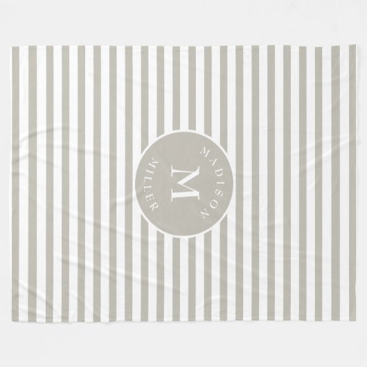 Personalized Beige Striped Baby Blanket – Neutral Fleece Deken (Voorkant (Horizontaal))