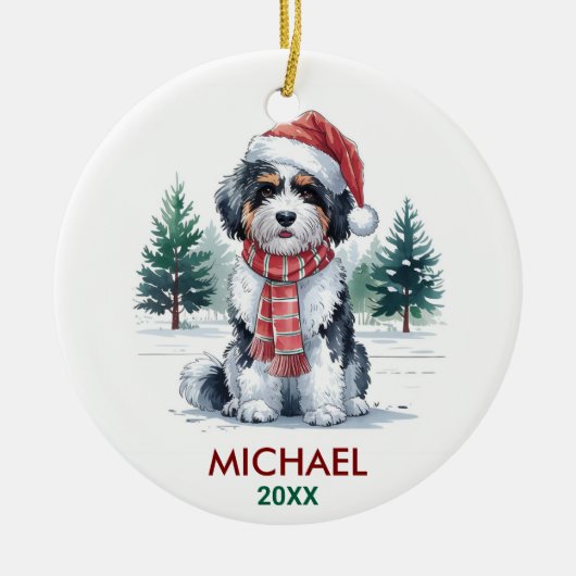 Personalized Bernedoodle Dog Christmas Keramisch Ornament (Voorkant)