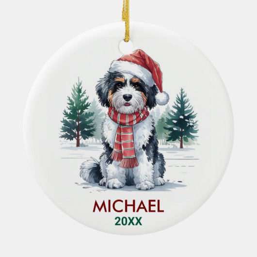 Personalized Bernedoodle Dog Christmas Keramisch Ornament (Achterkant)