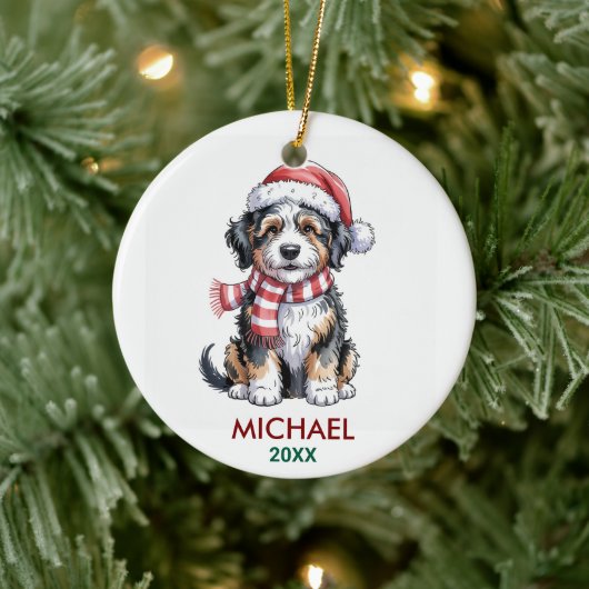 Personalized Bernedoodle Dog Christmas Keramisch Ornament (Boom)