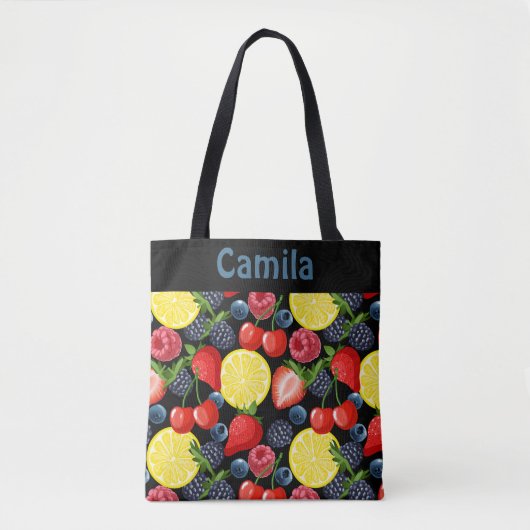 Personalized Berries & Citrus Pattern Tote Bag (Voorkant)