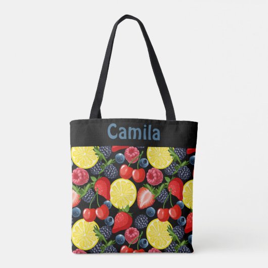 Personalized Berries & Citrus Pattern Tote Bag (Achterkant)