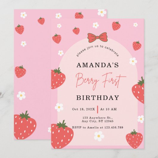 Personalized Berry 1st Birthday Kaart (Voorkant / Achterkant)