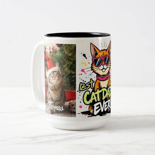 Personalized Best Cat Dad Ever - fathers day mugs Tweekleurige Koffiemok (Voorkant links)