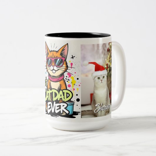 Personalized Best Cat Dad Ever - fathers day mugs Tweekleurige Koffiemok (Voorkant rechts)