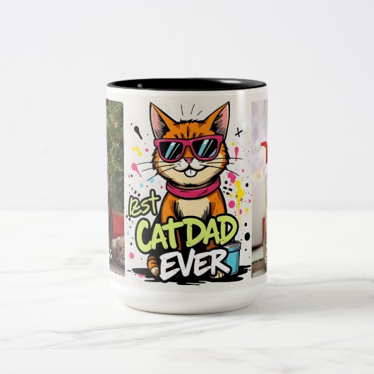 Personalized Best Cat Dad Ever - fathers day mugs Tweekleurige Koffiemok (Center)