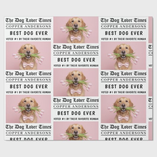 Personalized “Best Dog Ever” Newspaper  Cadeaupapier (Vlak)