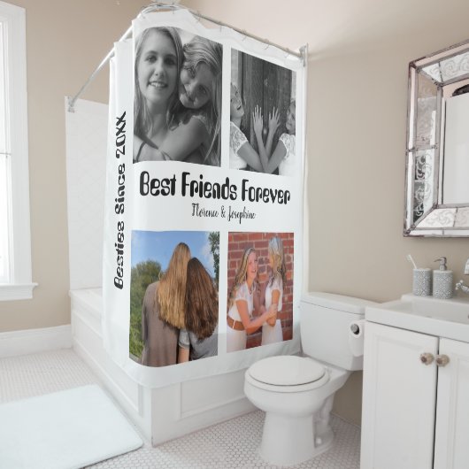 Personalized Best friends forever 4 foto collage Douchegordijn (In situ)