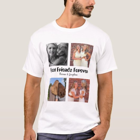 Personalized Best friends forever 4 foto collage T-shirt (Voorkant)