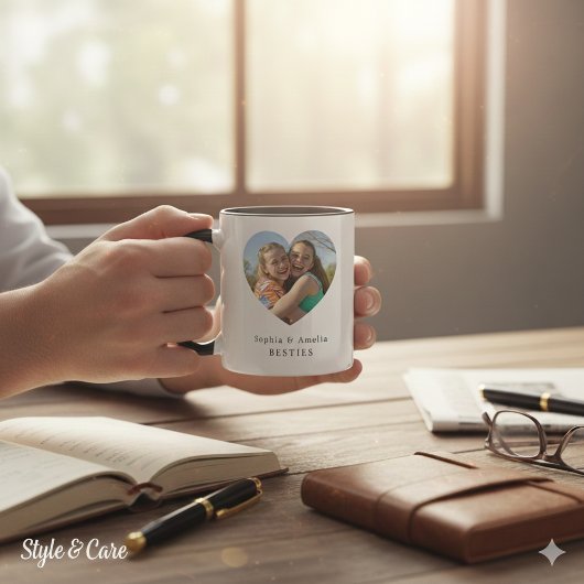 Personalized Best Friends Heart Photo Name Mug Mok