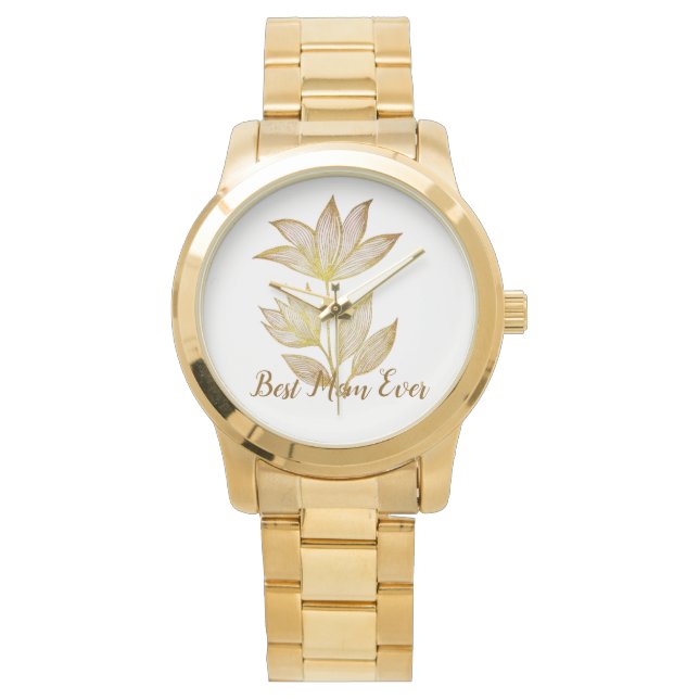 Personalized Best Mom Ever Golden Floral Horloge (Voorkant)