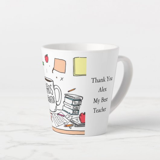 Personalized Best Teacher Thank You Gift Coffee Latte Mok (Rechterhoek)