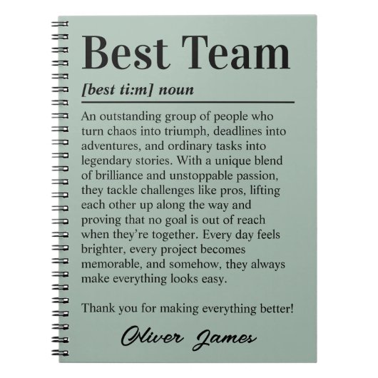 Personalized Best Team Definition Appreciation Notitieboek (Voorkant)
