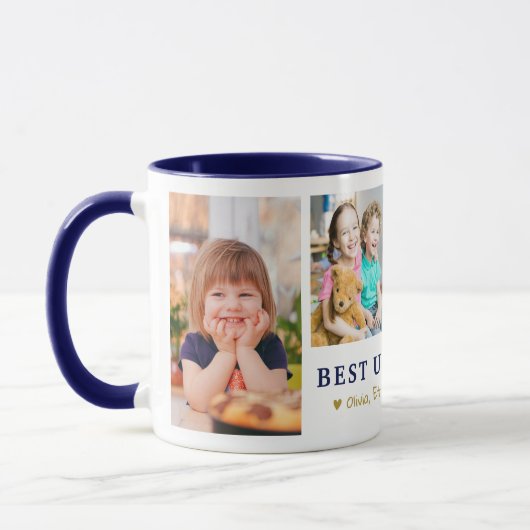 Personalized Best Uncle Ever 4 Photo Blue Gold  Mok (Links)