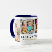 Personalized Best Uncle Ever 4 Photo Blue Gold  Mok (Voorkant links)