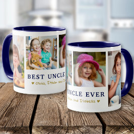 Personalized Best Uncle Ever 4 Photo Blue Gold  Mok