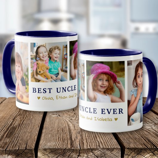 Personalized Best Uncle Ever 4 Photo Blue Gold  Mok