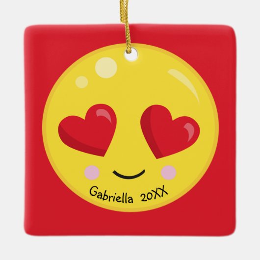 Personalized Big Heart Eyes Love Emoji Ornament (Voorkant)