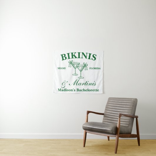 Personalized Bikinis & Martinis Bachelorette Party Wandkleed (In Situ (horizontaal))