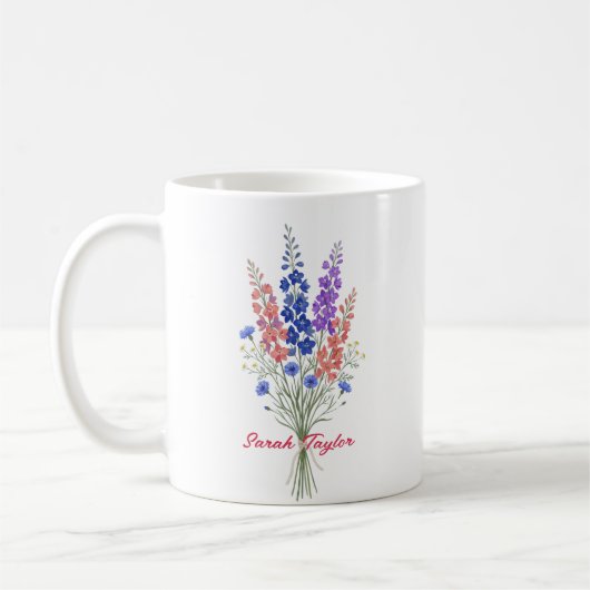Personalized Birth Flower Larkspur Custom Koffiemok (Links)