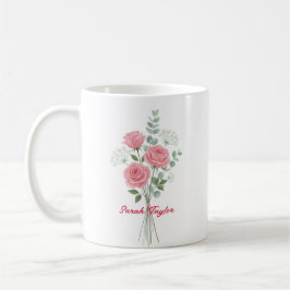 Personalized Birth Flower Pink Rose Custom Koffiemok