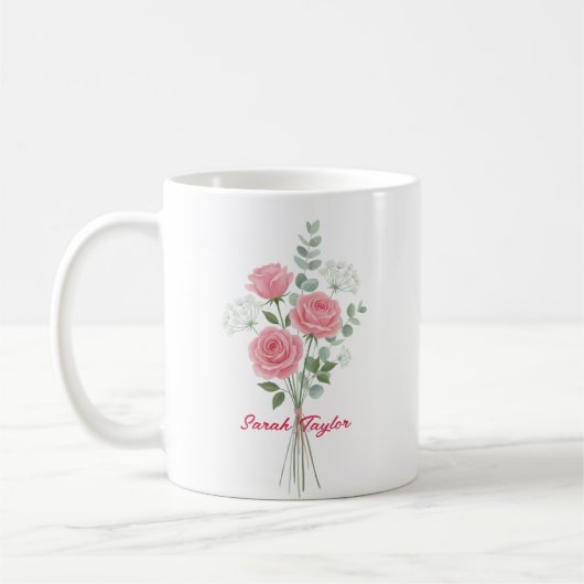 Personalized Birth Flower Pink Rose Custom Koffiemok (Links)