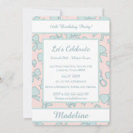 Personalized Birthday Blue Bow Sweet Invitation Kaart