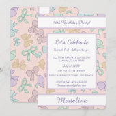 Personalized Birthday Bow Pastel Sweet Invitation Kaart (Voorkant / Achterkant)