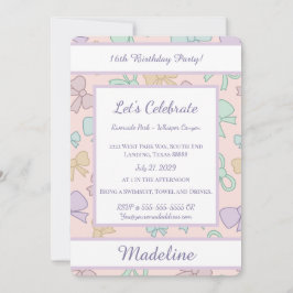 Personalized Birthday Bow Pastel Sweet Invitation Kaart