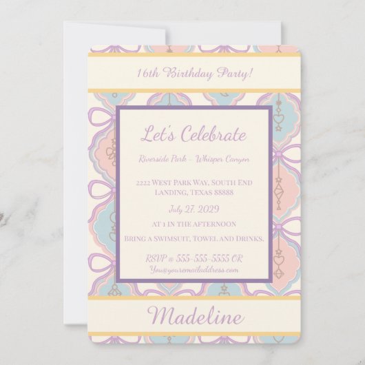 Personalized Birthday Bow Sweet Invitation Blush Kaart (Voorkant)