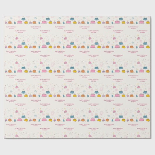 Personalized Birthday Cakes & Doodle Confetti Cadeaupapier (Vlak)