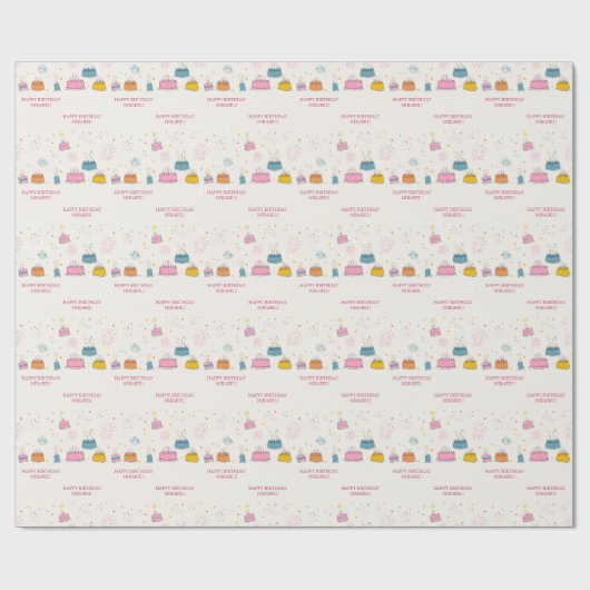 Personalized Birthday Cakes W/Confetti & Fireworks Cadeaupapier (Vlak)