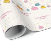 Personalized Birthday Cakes W/Confetti & Fireworks Cadeaupapier (Rol Hoek)