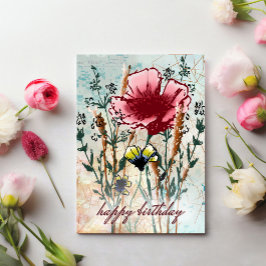 Personalized Birthday Card Mixed Media Wildflower  Kaart