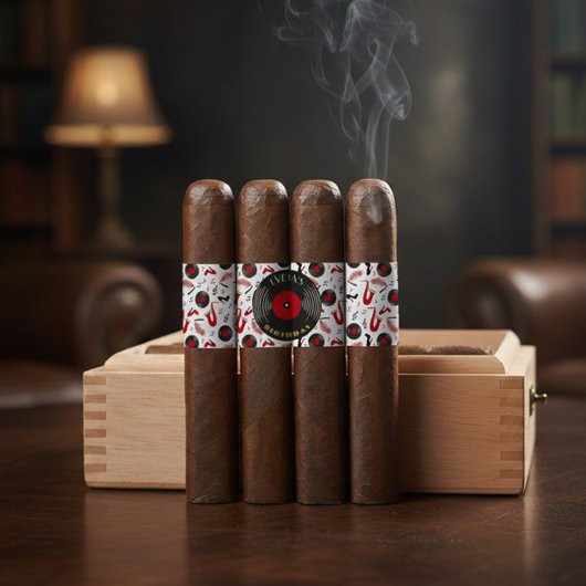 Personalized Birthday Cigar Wraps with Music Vinyl Etiket
