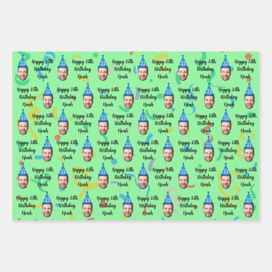 Personalized Birthday Gift Wrap, Custom Age Name  Inpakpapier Vel (Voorkant 3)