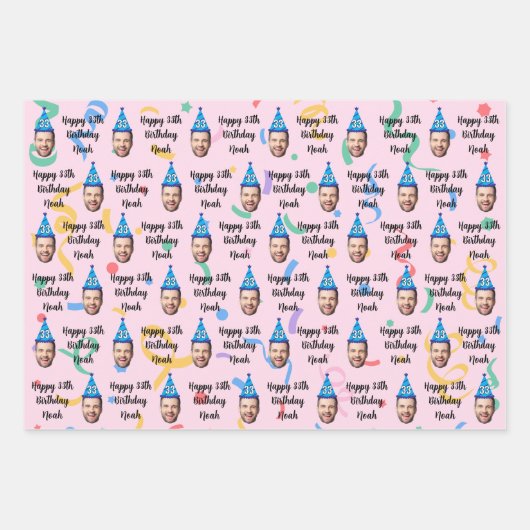 Personalized Birthday Gift Wrap, Custom Age Name  Inpakpapier Vel (Voorkant 2)