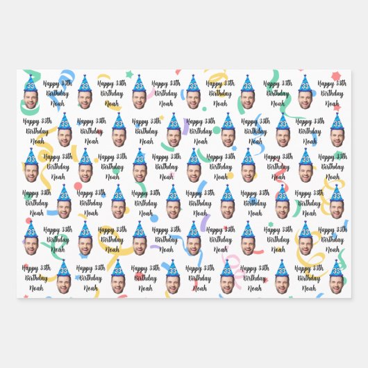 Personalized Birthday Gift Wrap, Custom Age Name  Inpakpapier Vel (Voorkant)