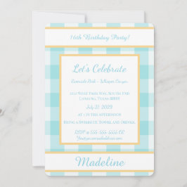 Personalized Birthday Gingham Blue Invitation Kaart