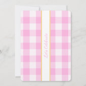 Personalized Birthday Gingham Pink Invitation Kaart (Achterkant)
