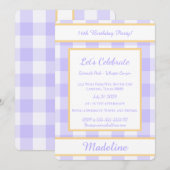 Personalized Birthday Gingham Purple Invitation Kaart (Voorkant / Achterkant)