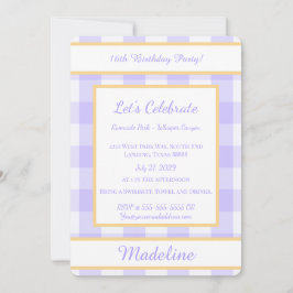 Personalized Birthday Gingham Purple Invitation Kaart