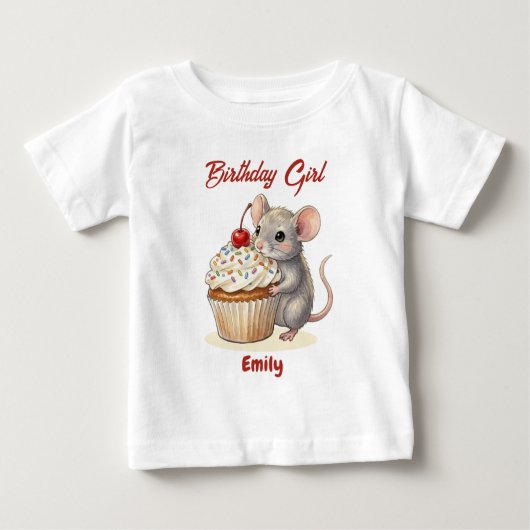 Personalized Birthday Girl | Cute Mouse & Cupcake (Voorkant)