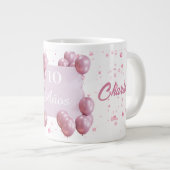 Personalized birthday mug, pink balloons grote koffiekop (Voorkant rechts)