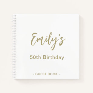Personalized Birthday Party Guest Book Gold White Notitieboek